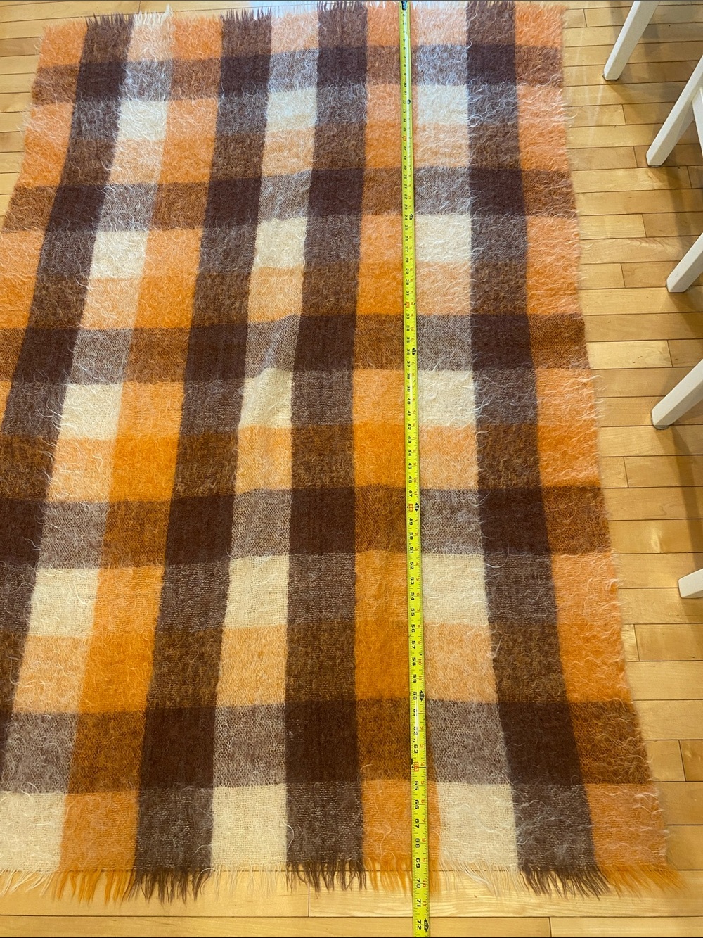 HUDSON’S BAY CO. Mohair Plaid Throw Blanket Fall Orange/Brown/Cream L: 69”x46” - Picture 9 of 16